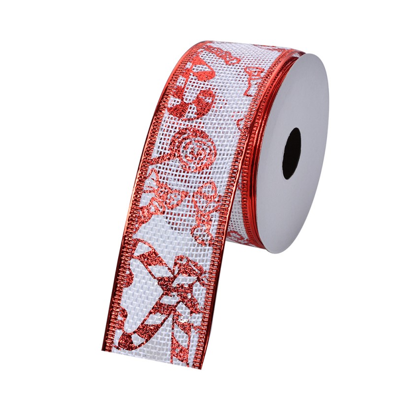 Clayre & Eef Ruban de Noël 38 mm Blanc Rouge Synthétique