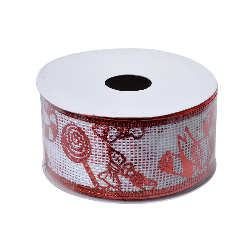 Clayre & Eef Ruban de Noël 38 mm Blanc Rouge Synthétique