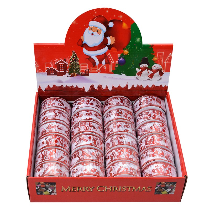 Clayre & Eef Ruban de Noël 38 mm Blanc Rouge Synthétique