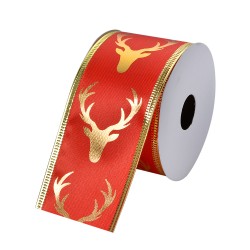 Clayre & Eef Christmas ribbon 50 mm Red Gold colored Synthetic