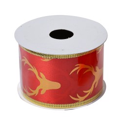 Clayre & Eef Christmas ribbon 50 mm Red Gold colored Synthetic