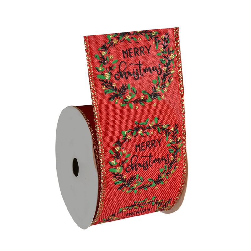 Clayre & Eef Weihnachtsband 63 mm x 5 m Rot Synthetisch