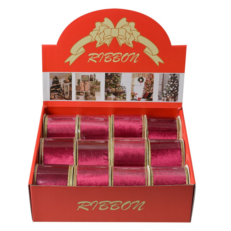 Clayre & Eef Decoratie Lint 63 mm x 5 m Roze Synthetisch