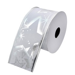 Clayre & Eef Christmas ribbon 50 mm White Silver colored Synthetic