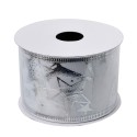 Clayre & Eef Christmas ribbon 50 mm White Silver colored Synthetic