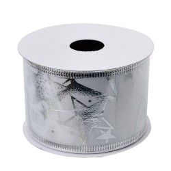 Clayre & Eef Christmas ribbon 50 mm White Silver colored Synthetic