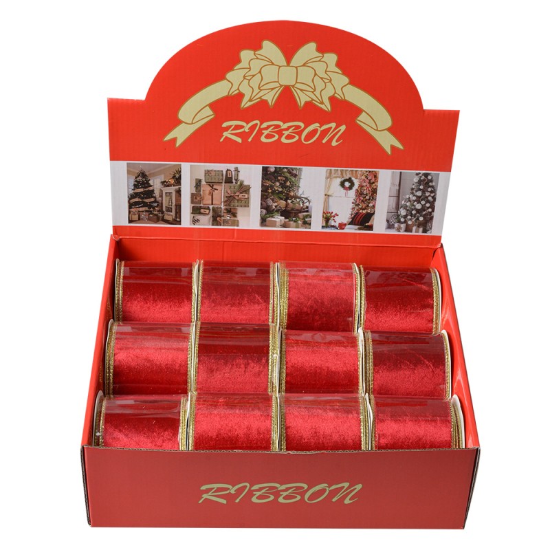 Clayre & Eef Ruban de décoration 63 mm x 5 m Rouge Synthétique