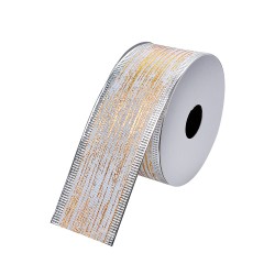 Clayre & Eef Kerstlint 38 mm Wit Goudkleurig Synthetisch