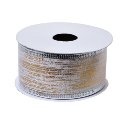Clayre & Eef Kerstlint 38 mm Wit Goudkleurig Synthetisch