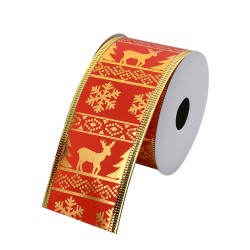 Clayre & Eef Christmas ribbon 50 mm Red Gold colored Synthetic