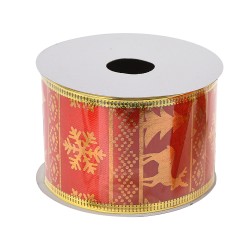 Clayre & Eef Christmas ribbon 50 mm Red Gold colored Synthetic