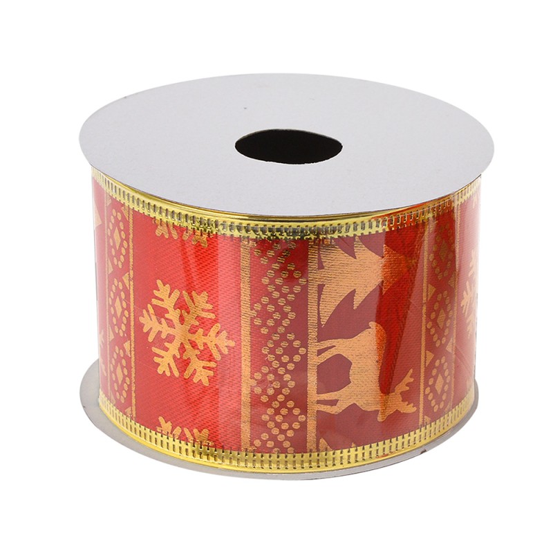 Clayre & Eef Kerstlint 50 mm Rood Goudkleurig Synthetisch