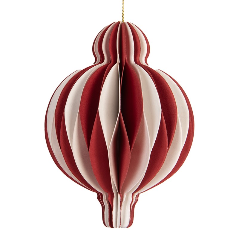 Clayre & Eef Ornamento Natalizio Ø 7x10 cm Rosso Bianco Carta