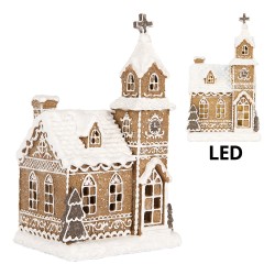 Clayre & Eef Gingerbread house with LED 14x12x23 cm Brown Plastic