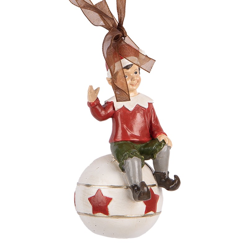 Clayre & Eef Weihnachtsanhänger Elf 5x5x10 cm Rot Kunststoff