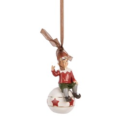 Clayre & Eef Weihnachtsanhänger Elf 5x5x10 cm Rot Kunststoff