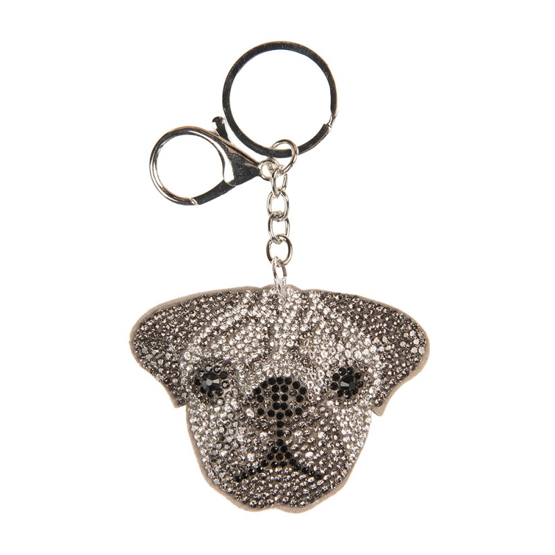 Clayre & Eef Sleutelhanger Hond 7x2x12 cm Zilverkleurig Synthetisch