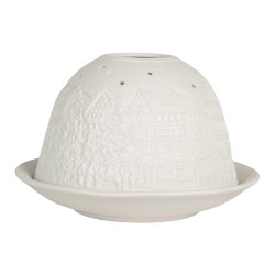 Clayre & Eef Portacandela Ø 12x8 cm Bianco Porcellana Case