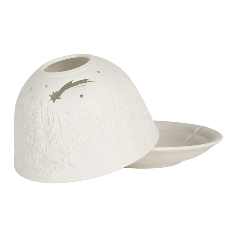 Clayre & Eef Portacandela Ø 12x8 cm Bianco Porcellana Case