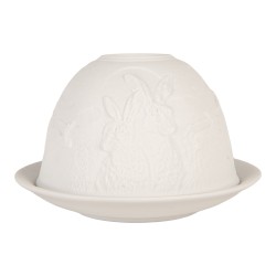 Clayre & Eef Portacandela Ø 12x8 cm Bianco Porcellana