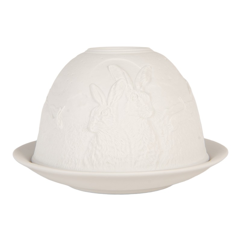 Clayre & Eef Portacandela Ø 12x8 cm Bianco Porcellana