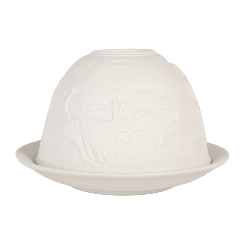 Clayre & Eef Portacandela Ø 12x8 cm Bianco Porcellana