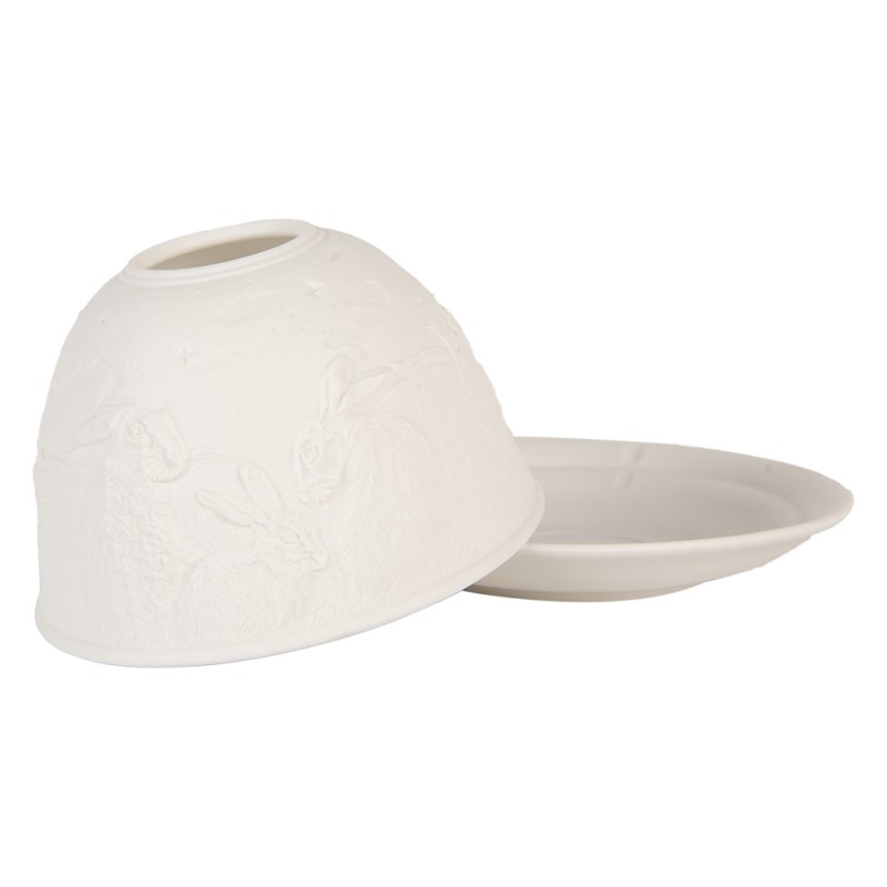 Clayre & Eef Portacandela Ø 12x8 cm Bianco Porcellana