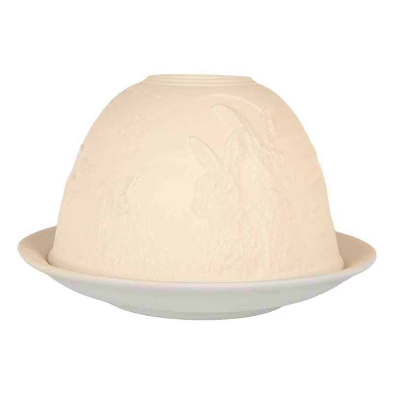 Clayre & Eef Portacandela Ø 12x8 cm Bianco Porcellana