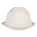 Clayre & Eef Portacandela Ø 12x8 cm Bianco Porcellana Cani