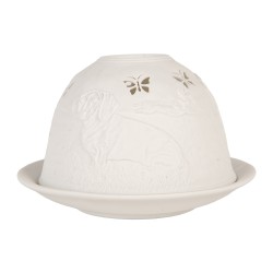 Clayre & Eef Portacandela Ø 12x8 cm Bianco Porcellana Cani