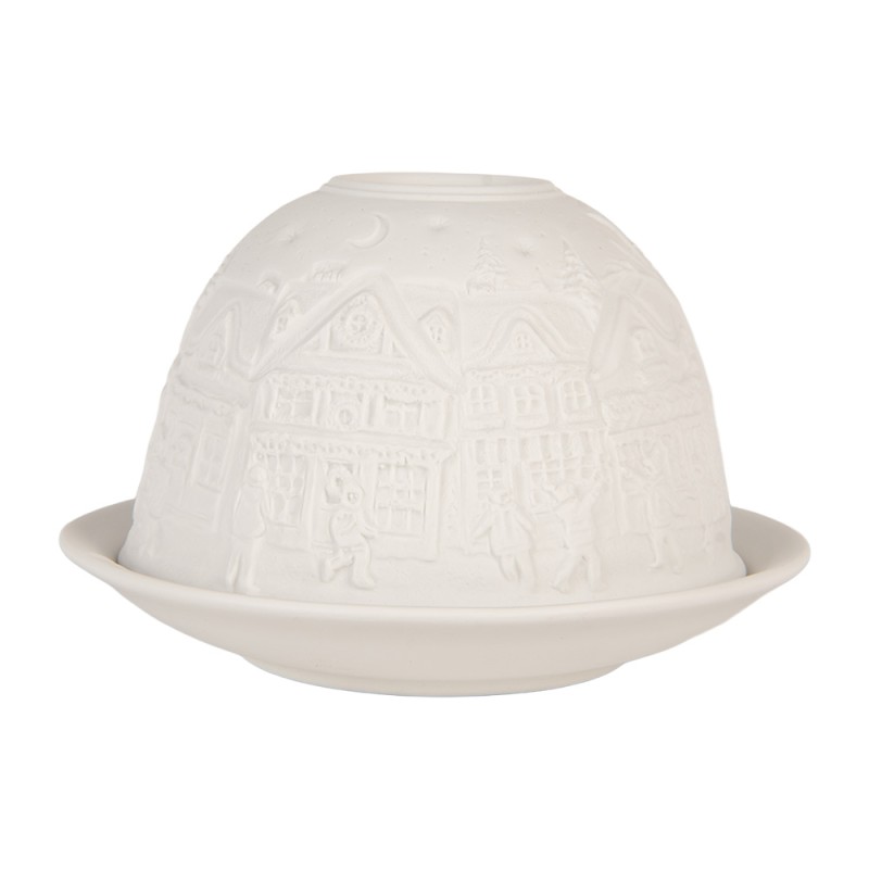Clayre & Eef Portacandela Ø 12x8 cm Bianco Porcellana Case