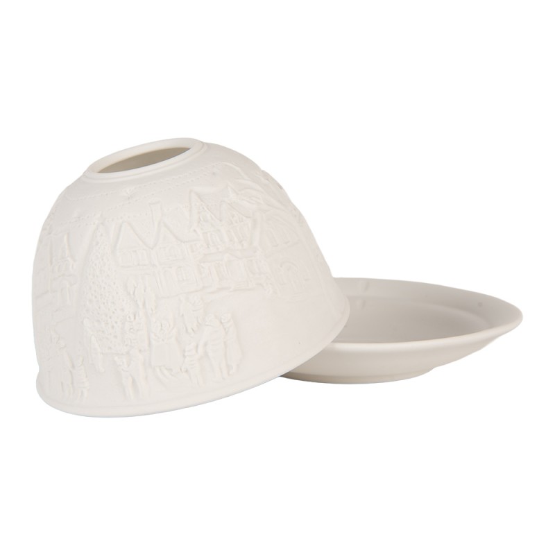 Clayre & Eef Portacandela Ø 12x8 cm Bianco Porcellana Case