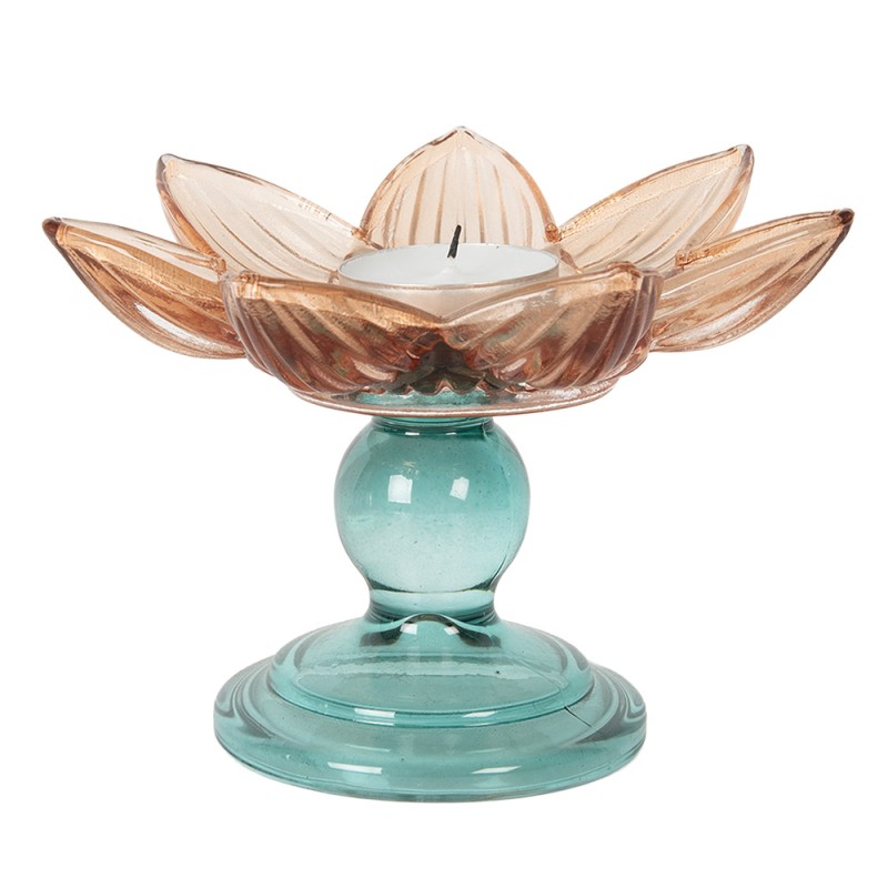 Clayre & Eef Portacandela Ø 14x10 cm Arancione Vetro