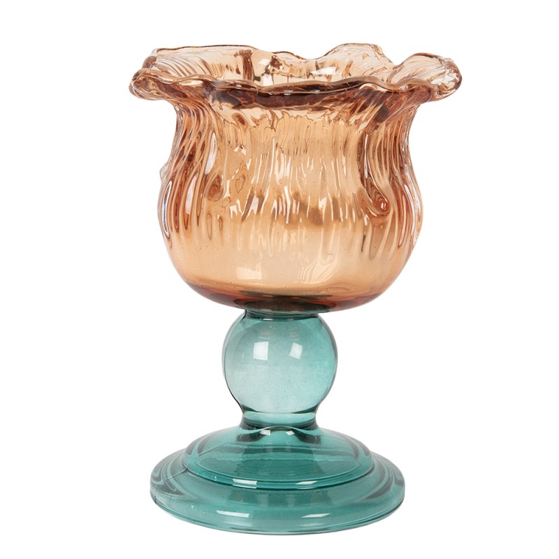 Clayre & Eef Portacandela Ø 10x14 cm Arancione Vetro