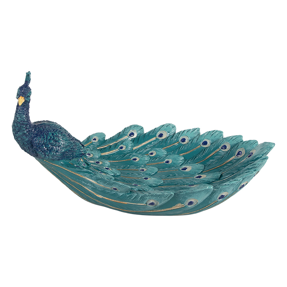 Clayre&Eef Decoratie schaal Pauw 30x19x16 cm Blauw Kunststof afbeelding