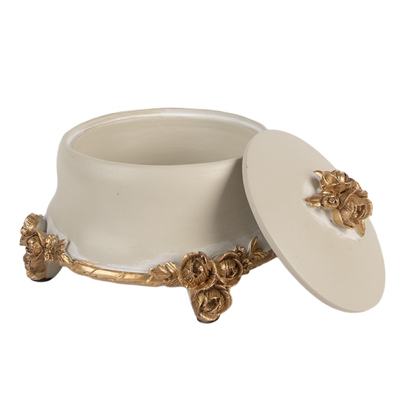 Clayre & Eef Scatola dei gioielli Ø 14x9 cm Beige Plastica