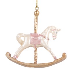 Clayre & Eef Christmas Ornament Rocking Horse 8x2x7 cm White Plastic