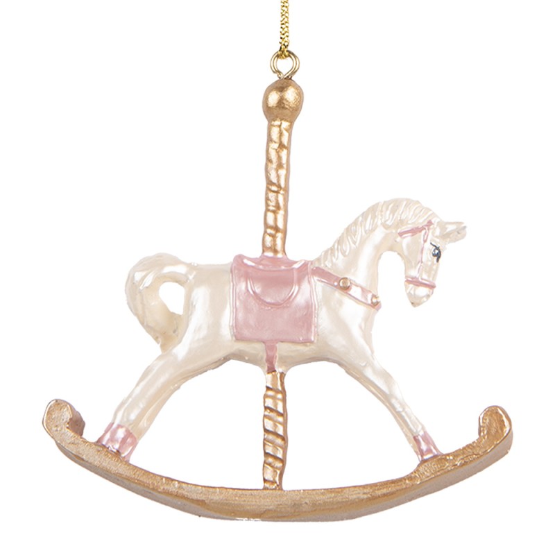 Clayre & Eef Christmas Ornament Rocking Horse 8x2x7 cm White Plastic