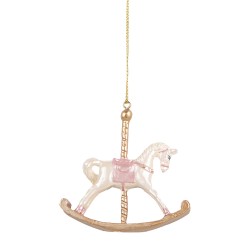 Clayre & Eef Christmas Ornament Rocking Horse 8x2x7 cm White Plastic