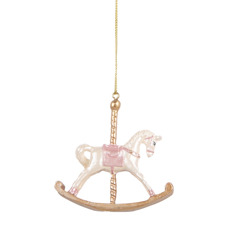Clayre & Eef Christmas Ornament Rocking Horse 8x2x7 cm White Plastic