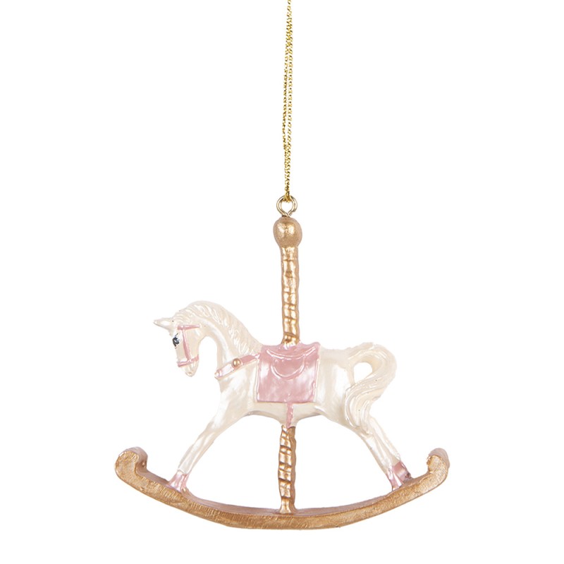 Clayre & Eef Christmas Ornament Rocking Horse 8x2x7 cm White Plastic