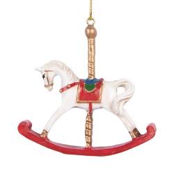Clayre & Eef Christmas Ornament Rocking Horse 8x2x7 cm White Plastic