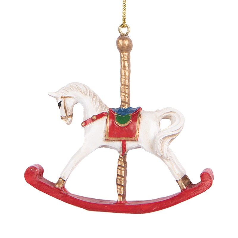 Clayre & Eef Christmas Ornament Rocking Horse 8x2x7 cm White Plastic