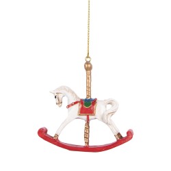 Clayre & Eef Christmas Ornament Rocking Horse 8x2x7 cm White Plastic