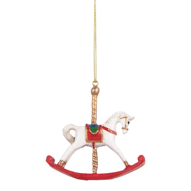 Clayre & Eef Christmas Ornament Rocking Horse 8x2x7 cm White Plastic