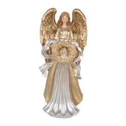 Clayre & Eef Statuetta decorativa Angelo 16x13x35 cm Color oro Plastica