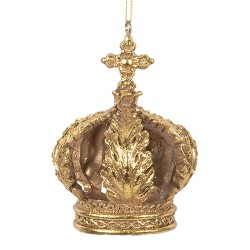 Clayre & Eef Pendentif de Noël Couronne Ø 7x9 cm Couleur or Plastique