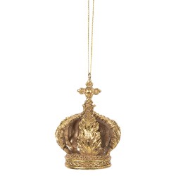 Clayre & Eef Pendentif de Noël Couronne Ø 7x9 cm Couleur or Plastique