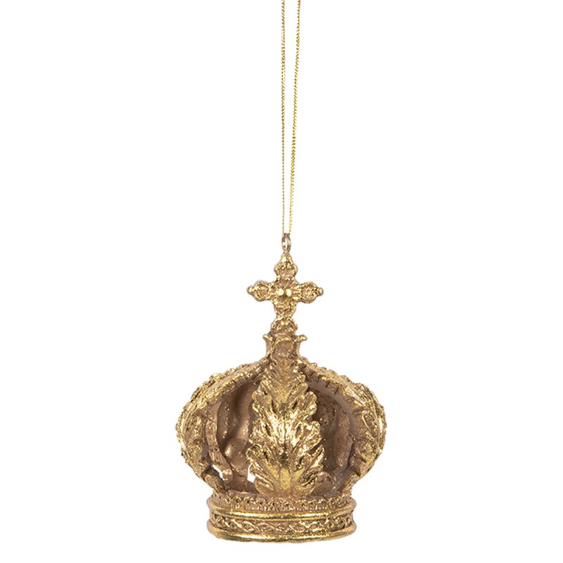 Clayre & Eef Pendentif de Noël Couronne Ø 7x9 cm Couleur or Plastique