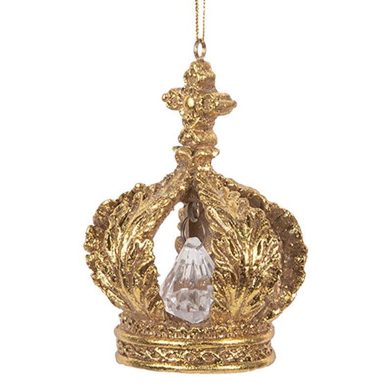Clayre & Eef Pendentif de Noël Couronne Ø 7x9 cm Couleur or Plastique